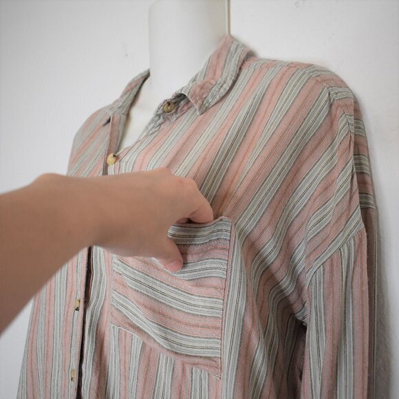 Oneill Sz S Davis Woven Long Sleeve Button Down Top Blouse Striped Boho Beachy - Picture 7 of 16